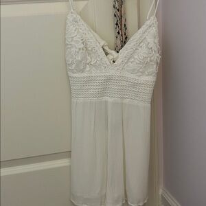 White Lace Spaghetti Strap Dress Small Open Back